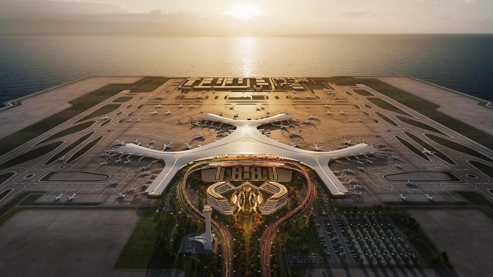 金州湾国际机场本期航站区 · 官方规划效果图（非建成实景）